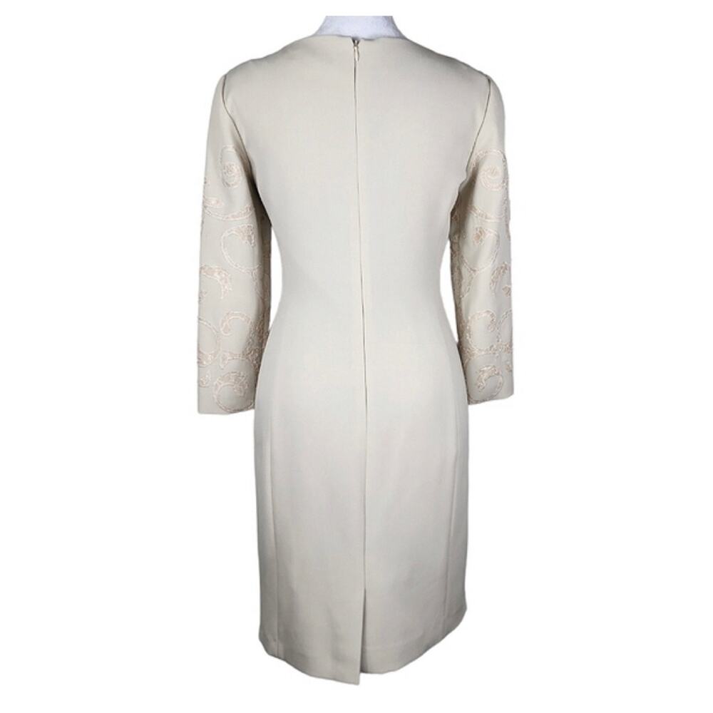 Tahari Women Cream Formal shift dress white scrolling pattern embroidery Sz. 8 - Picture 2 of 12